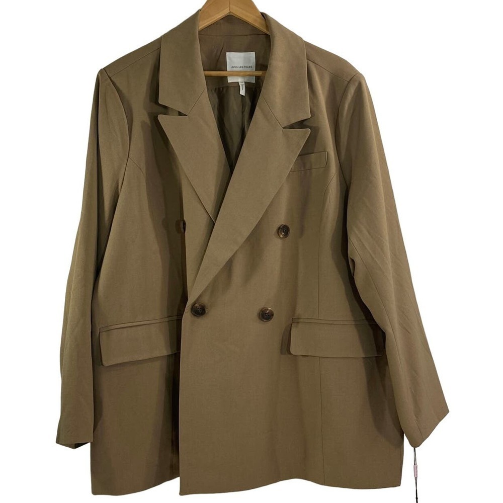 AVEC LES FILLES Double Breasted Trench Coat Camel Brown Tan Plus Size 2X NWT